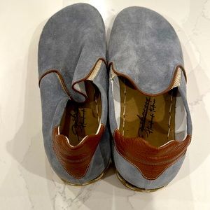 Men's Nubuck Natural Leather Casual Wide Toe Box Gray Flat Slip-Ons. Mens 43